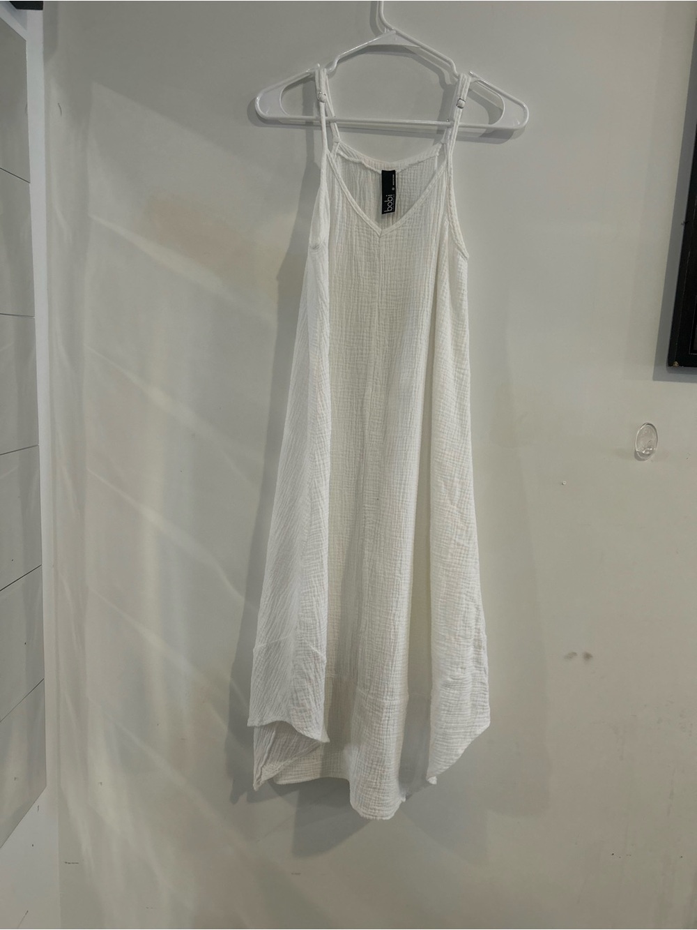 Boho White Gauze Midi Dress | BOBI Los Angeles | Flowy Summer Sundress - Picture 2 of 4